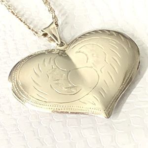 925 Sterling Silver - Vintage Floral Vine Puffy Love Heart Drop Pendant Necklace